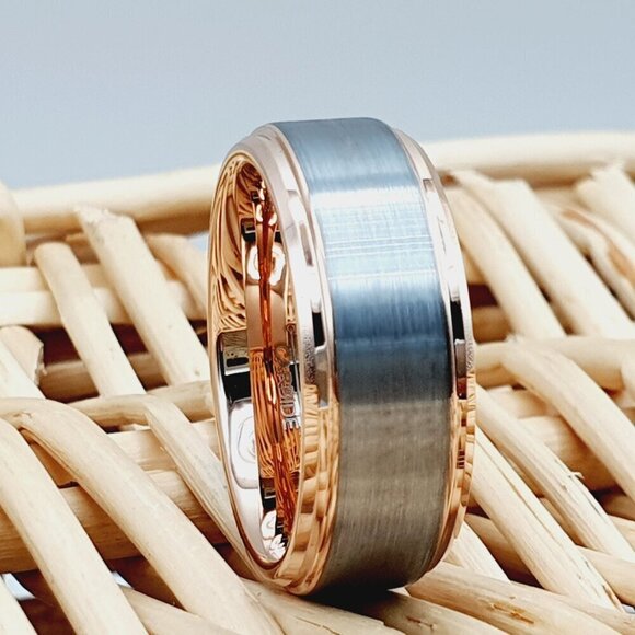 "Rose Gold & Silver Tungsten Wedding Ring, GALTUN842 - Picture 6 of 6